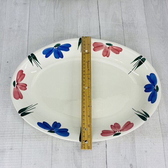 Furio JEWFLORA Italy Blue Pink Flowers Rim Large 16" Deep Dish Serving Platter - Picture 9 of 13